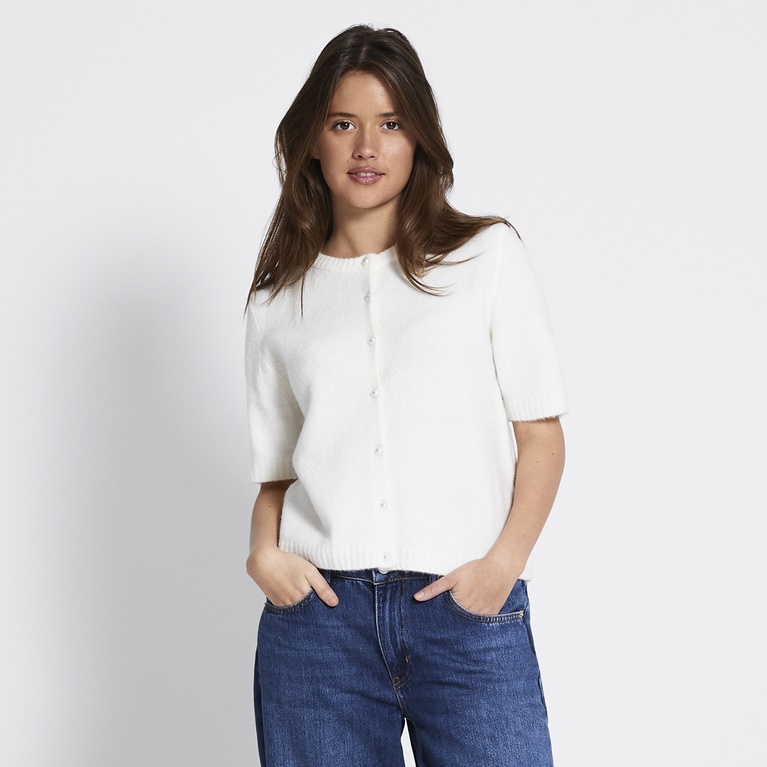 Basic short sleeve knit cardigan "Margot" Off white